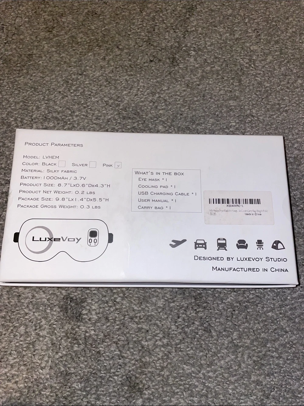 Luxe Silver/Black Cordless Eye Mask Packaging